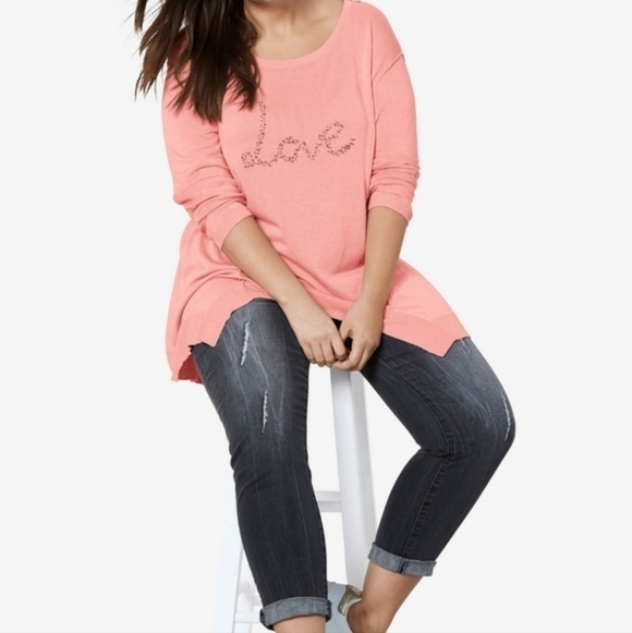 ellos Sweaters - ELLOS Beaded LOVE Hanky Hem Sweater